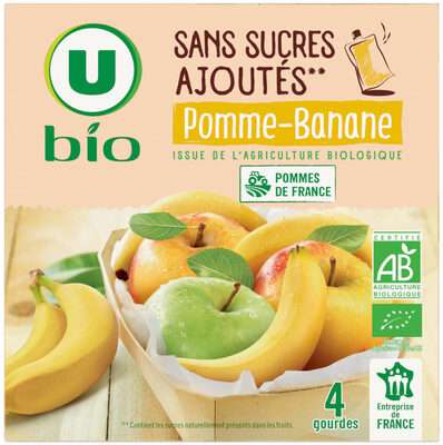 Purée de pomme banane en gourdes sans sucres ajoutés BIO, U (4 x 90 g)