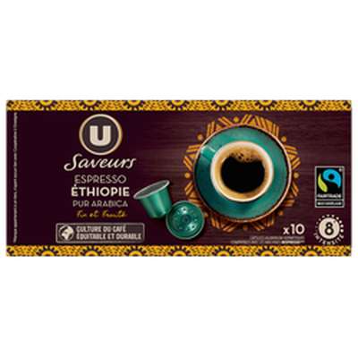 Café capsules espresso Ethiopie compatible Nespresso, U SAVEURS (x 10)
