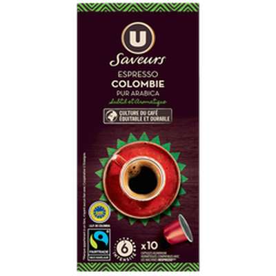 Café capsules espresso Colombie compatible Nespresso, U Saveurs (x 10)