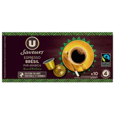 Café capsules espresso Brésil compatible Nespresso, U SAVEURS (x 10)