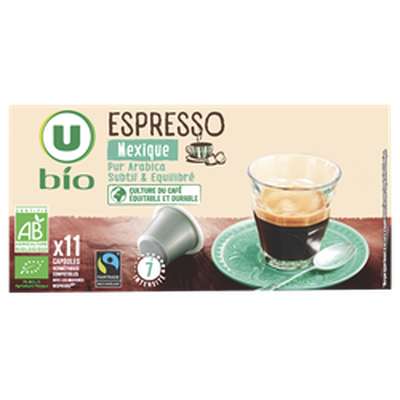 Café capsules expresso du Mexique compatible Nespresso BIO, U BIO (x 11)