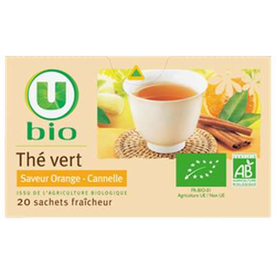 Thé vert saveur orange, U Bio  x 20 sachets (30 g)