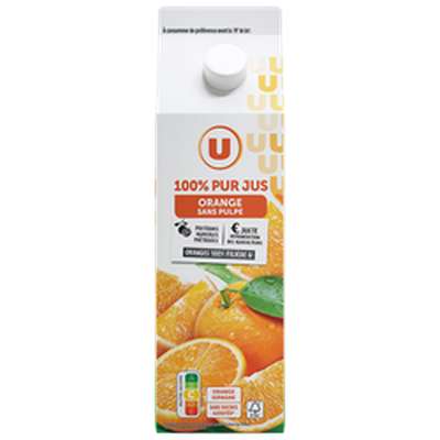 Pur jus d'orange filière U sans pulpe, U (2 L)