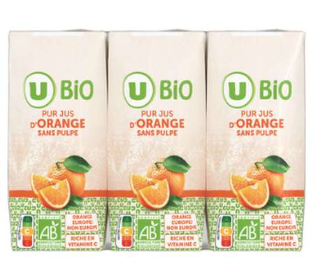 Pur jus d'orange BIO, U BIO (6 x 20 cl)