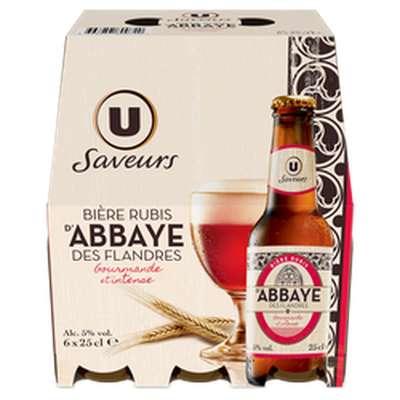 Pack de bière rubis Abbaye des Flandres arôme fruits rouges 5°, U Saveurs (6 x 25 cl)
