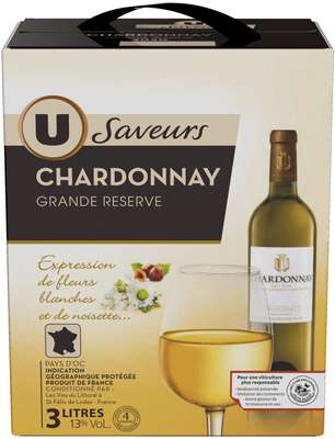 Chardonnay Grande Réserve IGP Pays d'Oc 2024, U Saveurs (cubi de 3 L)