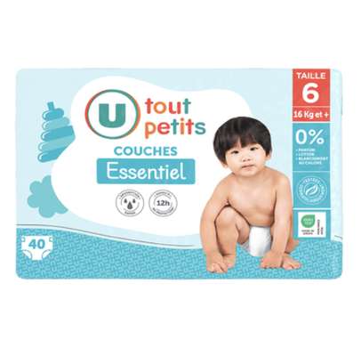 Couches essentiel T6 et + - 16kg, U Tout Petits (x 40)