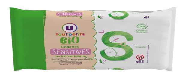 Lingettes bébé sensitive BIO, U Tout Petits (x 63)