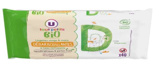 Lingettes bébé visage et mains BIO, U Tout Petits (x 40)