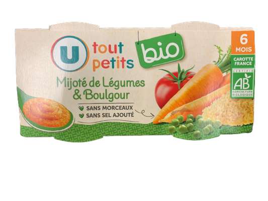 Bols mijoté de légumes et boulgour BIO - Dès 6 mois, U Tout Petits (2 x 200 g)