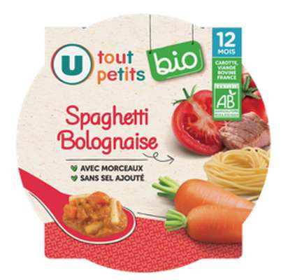 Assiette spaghetti bolognaise BIO - dès 12 mois, U Tout Petits (230 g)