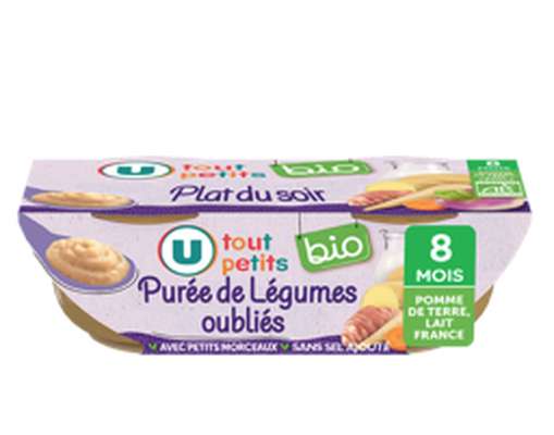 Plats pour bébé bols repas de purée de légumes oubliés dès 8 mois BIO, U Tout Petits (2 x 200 g)