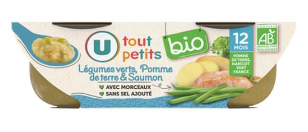 Bols bébé bols de légumes verts et saumon dès 12 mois, U Tout Petits Bio (2 x 200 g)