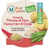 Plat pour bébé assiette d'écrasé de pomme de terre, haricots verts et dinde - 12 mois, U Tout Petits BIO  (230 g)