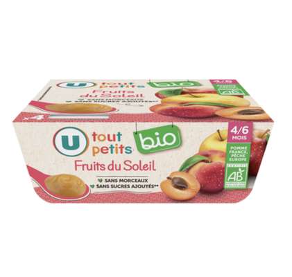 Petits pots dessert aux fruits du soleil BIO - dès 4/6 mois, U Tout Petits (4 x 100 g)