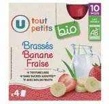 Gourdes banane fraise yaourt BIO - dès 10 mois, U Tout Petits (4 x 85 g)
