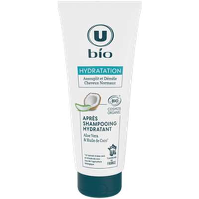 Après-Shampooing hydratant cheveux normaux aloe Vera huile de coco, U bio (200 ml)
