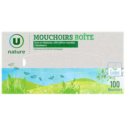 Boîte de mouchoirs 3 plis, U Nature (x 100)