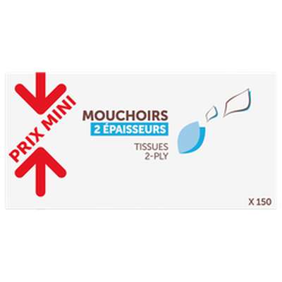 Boite de mouchoirs 2 épaisseurs, Prix Mini (x 150)