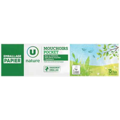 Mouchoirs 4 épaisseurs, U Nature (x 15 étuis)