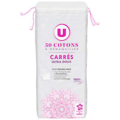 Cotons à démaquiller carrés ultra doux, U (x 50)