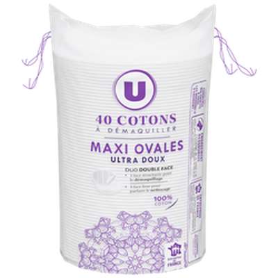 Disques cotons à démaquiller maxi ovales, U (x 40)