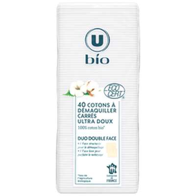 Coton à démaquiller carré douceur, U Bio (x 40)