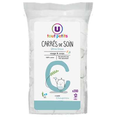 Cotons carrés de soin ultra doux, U Tout Petits (x 200)