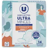 Serviettes ultra mince normal plus avec ailettes, U (x 14)