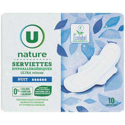 Serviette ultra mince nuit, U Nature (X10)