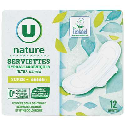 Serviette ultra mince super, U Nature (X12)