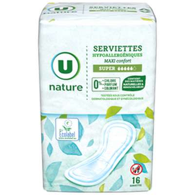 Serviette maxi super, U Nature (X16)