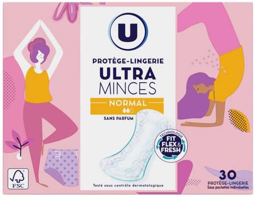 Protège-lingerie ultra minces normal sous pochette individuelle, U (x 30)