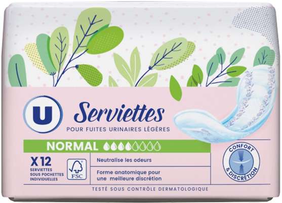 Serviettes incontinence normal, U (x 12)