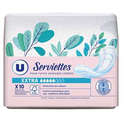 Serviettes incontinence extra, U (x 10)