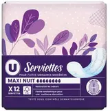 Serviettes incontinence maxi nuit, U (x 12)