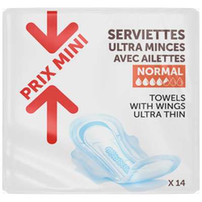 Serviettes ultra minces avec ailettes, Prix Mini (x 14)