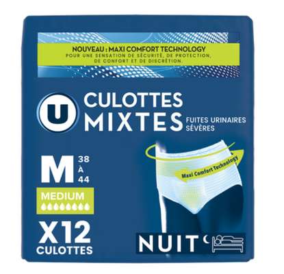 Culottes incontinence mixtes de nuit pour adulte - Taille M, U (x 12)
