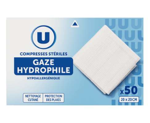 Compresses de gaze stériles 20 x 20 cm, U (50 compresses)