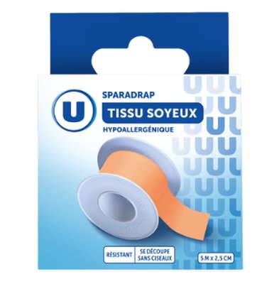 Sparadraps tissu soyeux couleur chair, U (5m X 2,5 cm)