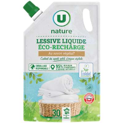 Lessive liquide au savon végétal - recharge , U Nature (1,5L = 30 lavages)