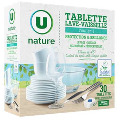 Tablettes pour lave vaisselle, U Nature (x 30)