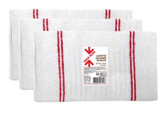 Lavette gaufrée blanche, Prix Mini (Lot de 3 , 30 x 70 cm)