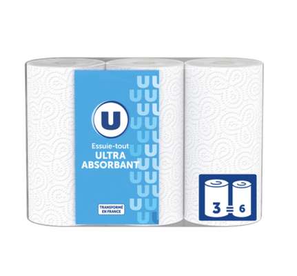 Essuie-tout blanc compact ultra absorbant, U (x 3 = 6 rouleaux)