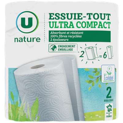 Essuie-tout ultra compact, U Nature (x 2 = 6 rouleaux)