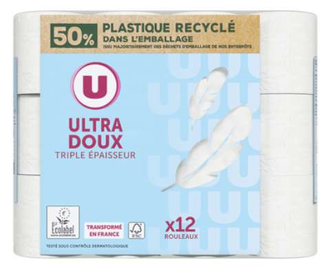 Papier toilette blanc ultra doux triple épaisseur, U (x 12 rouleaux)