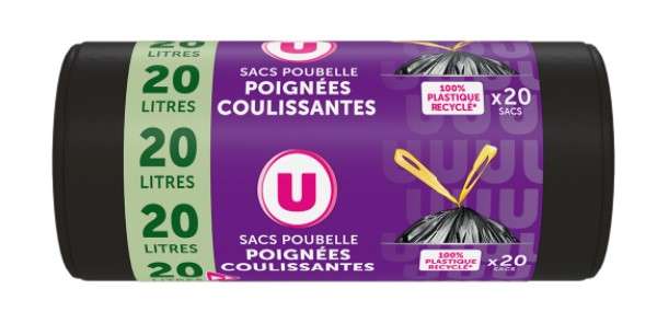 Sacs poubelle 100% recyclés liens coulissants, U (20 x 20L)