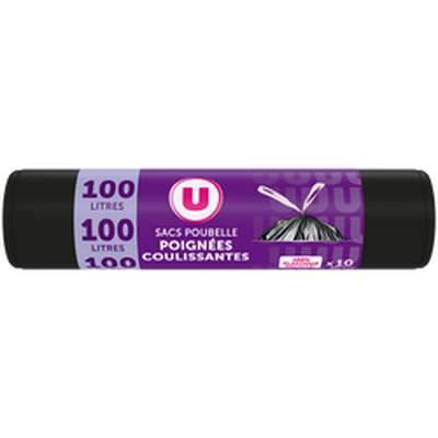 Sacs poubelle 100% recyclé liens coulissants, U (10 x 100L)