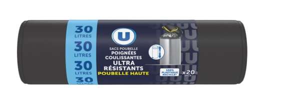Sacs poubelle haute 100% recyclé liens coulissantes ultra résistant, U (20 x 30L)