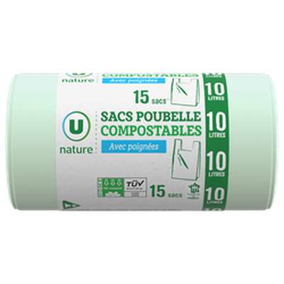 Sacs poubelle compostables, U Nature (15 x 10 l)